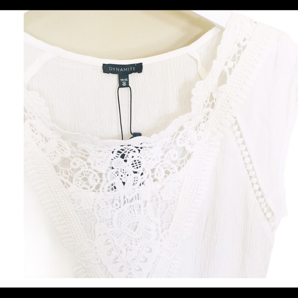 NWT DYNAMITE Drop Sleeve Crochet Tunic Top/Blouse With Cap Sleeves Ivory Sz XS/M - Picture 6 of 12